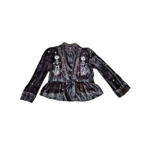 Y2k Crushed Black Velvet/ice Bow Tie Jacket Xl Whimsigoth Celestial Goth Fairy